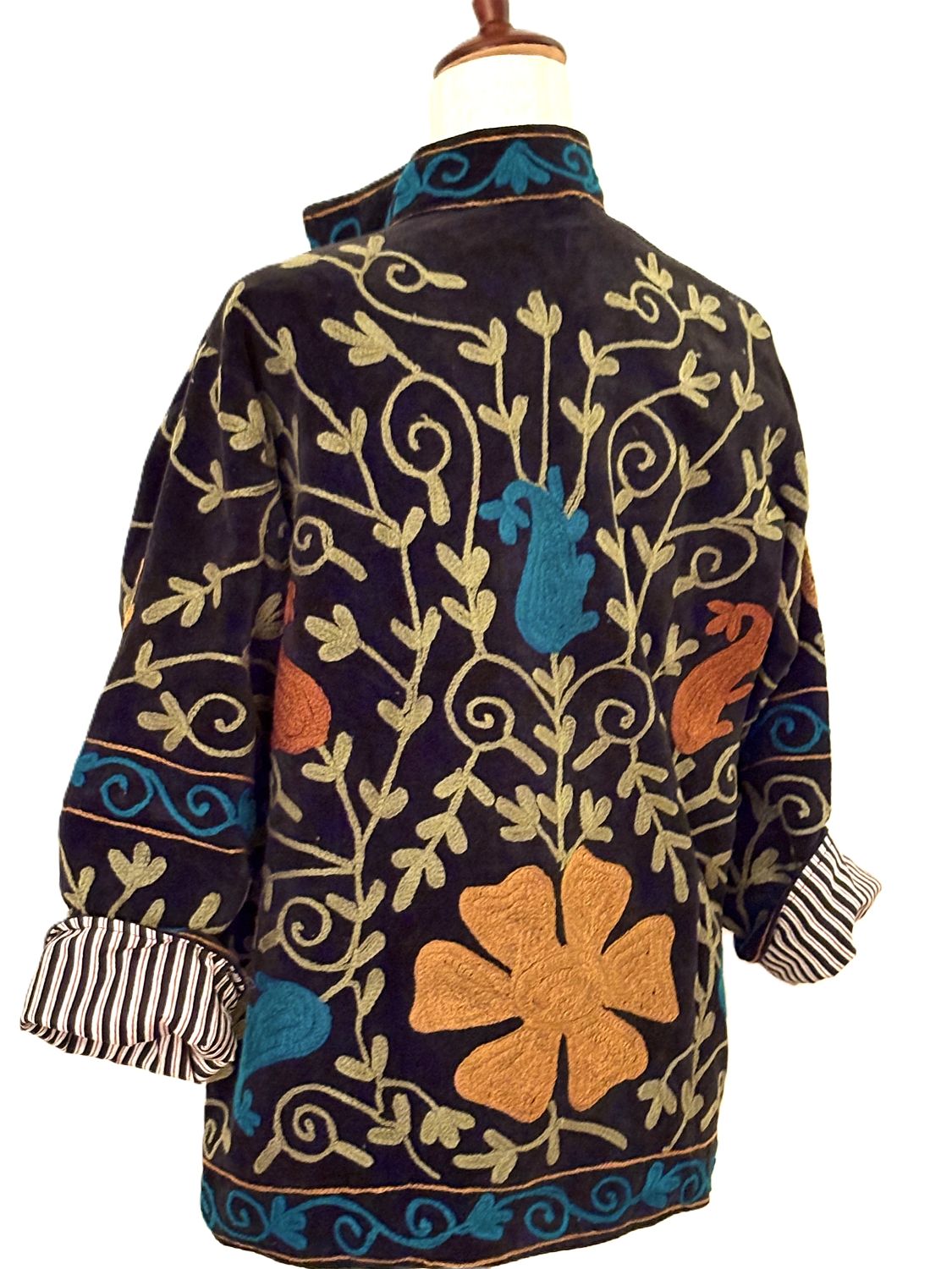 Jacket, Wearable Art In This Hand Embroidered Velvet Short Jacket, Fully Reversible. (Black)
