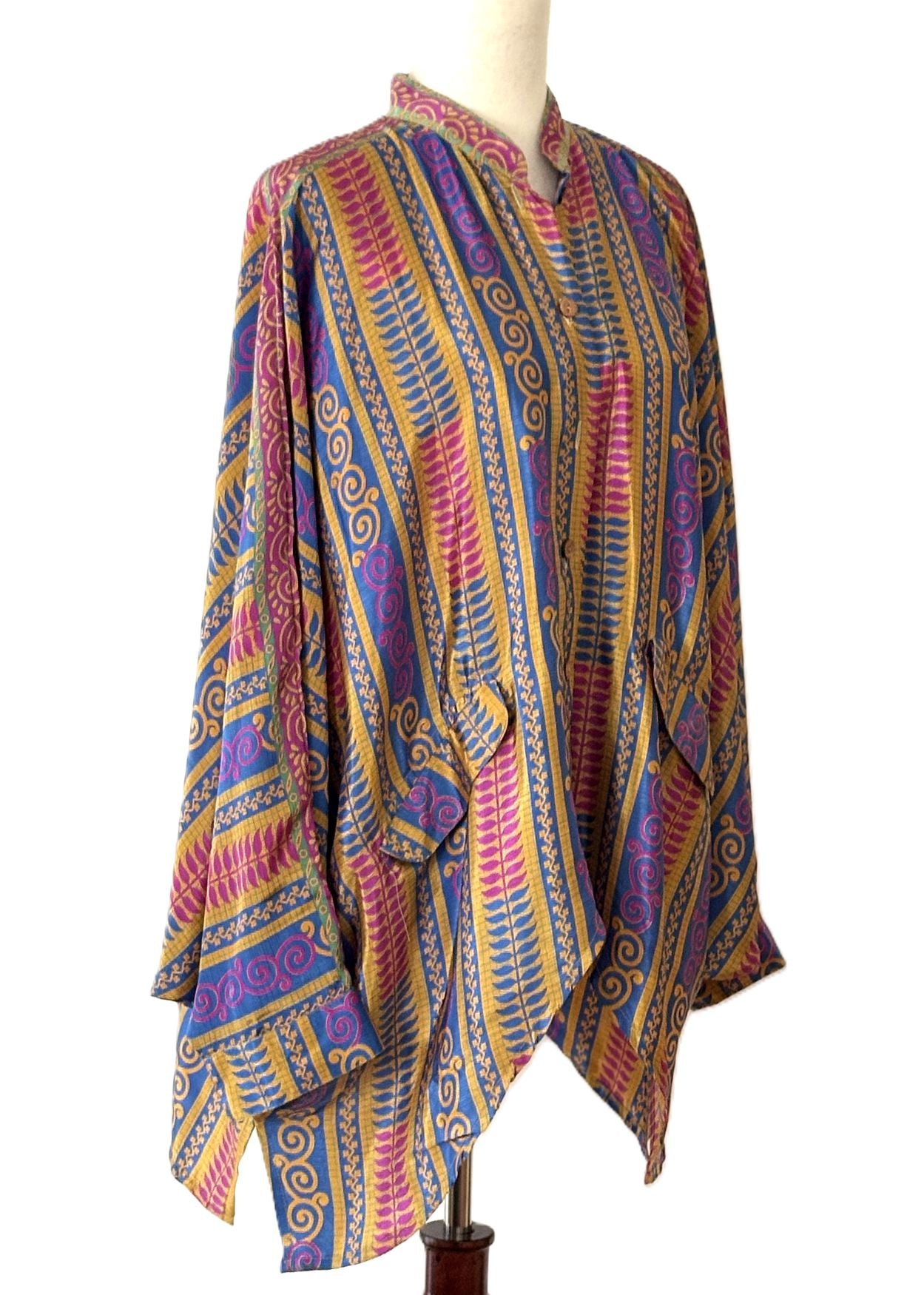 Kantha Bae Dylan Button Down Silk Top: Dramatic Colors