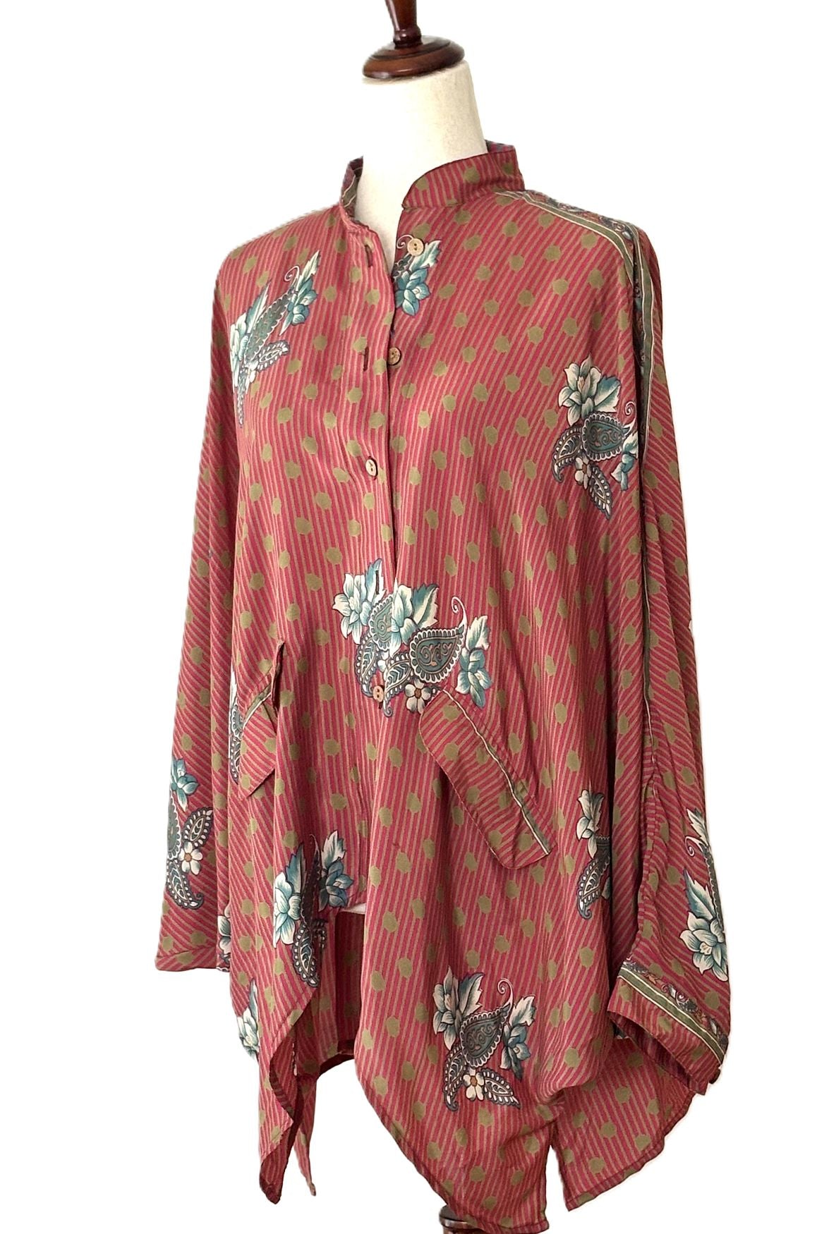 Kantha Bae Dylan Button Down Silk Top: Mixed Print
