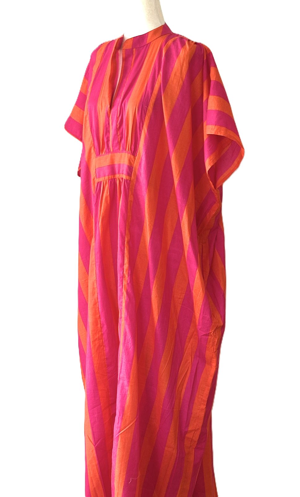 Stylish Handmade Cotton Caftan, Striped Beach Cover-up, Resort Wear (Pink Orange Stripe)