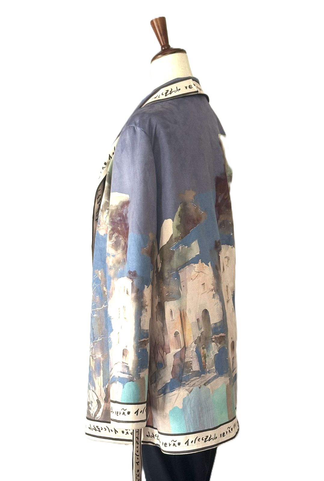 Italian Watercolor Landscape Suede Wrap Jacket: Brushed Polyester, Left-Tie Closure