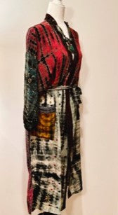 Luxury Mixed Print Silk Kimono Duster is Sophisticated (Tie Dye Red)