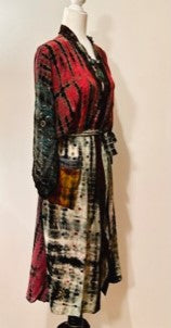 Luxury Mixed Print Silk Kimono Duster is Sophisticated (Tie Dye Red)
