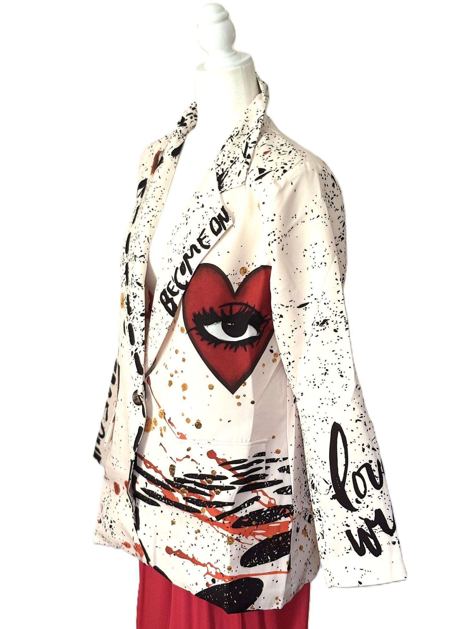 One Size Italian White Love Print Blazer