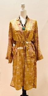 Luxury Print Silk Kimono Duster Dress is Sophisticated (Bronze Print)