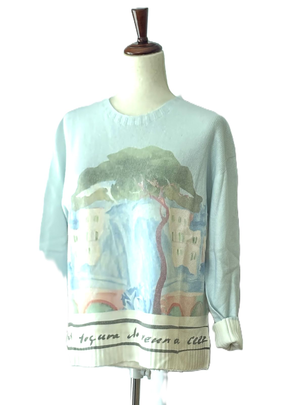 Italian Knit Luxury Blend Scenic Landscape Knit Sweater- Blue