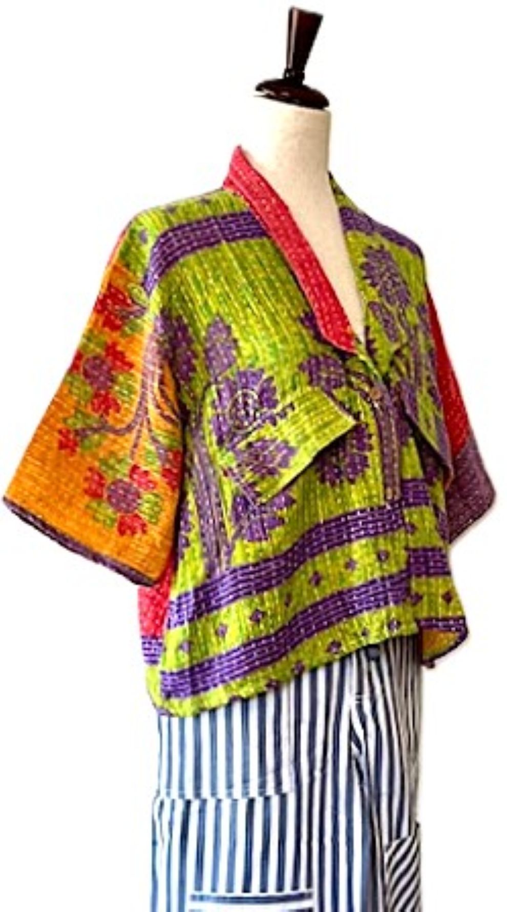 Kantha Bae Clarity Crop Tops Are Fully Reversible "Camp" Shirts (Lime Purple)