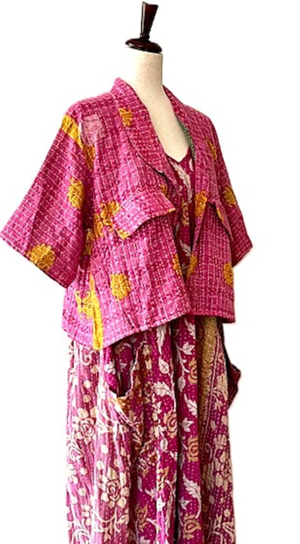 Kantha Bae Clarity Crop Tops Are Fully Reversible "Camp" Shirts (Pink Yellow)