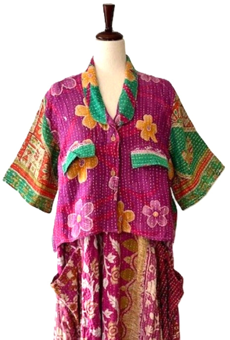 Kantha Bae Clarity Crop Tops Are Fully Reversible "Camp" Shirts (Fuschia)