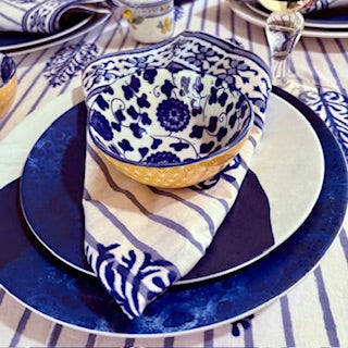 Table, Exceptional Block Print Cotton Table Cloth and 8 Napkins