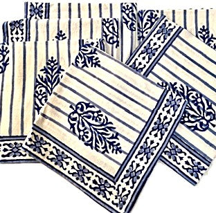 Table, Exceptional Block Print Cotton Table Cloth and 8 Napkins