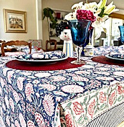 Table, Fresh and Lively Handmade Block Print Table Cloth With 6 Matching Napkins (60 X 90) A Favorite. (Copy)
