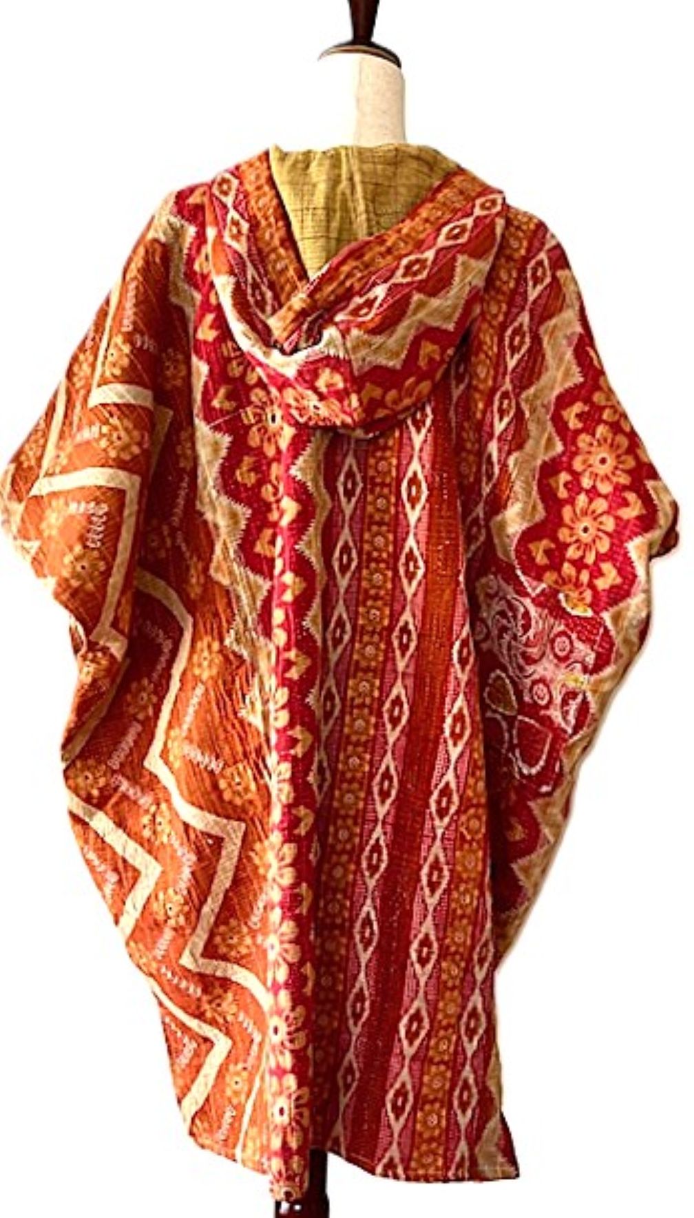 Kantha Bae Peace and Love Poncho. (Red Geometric)