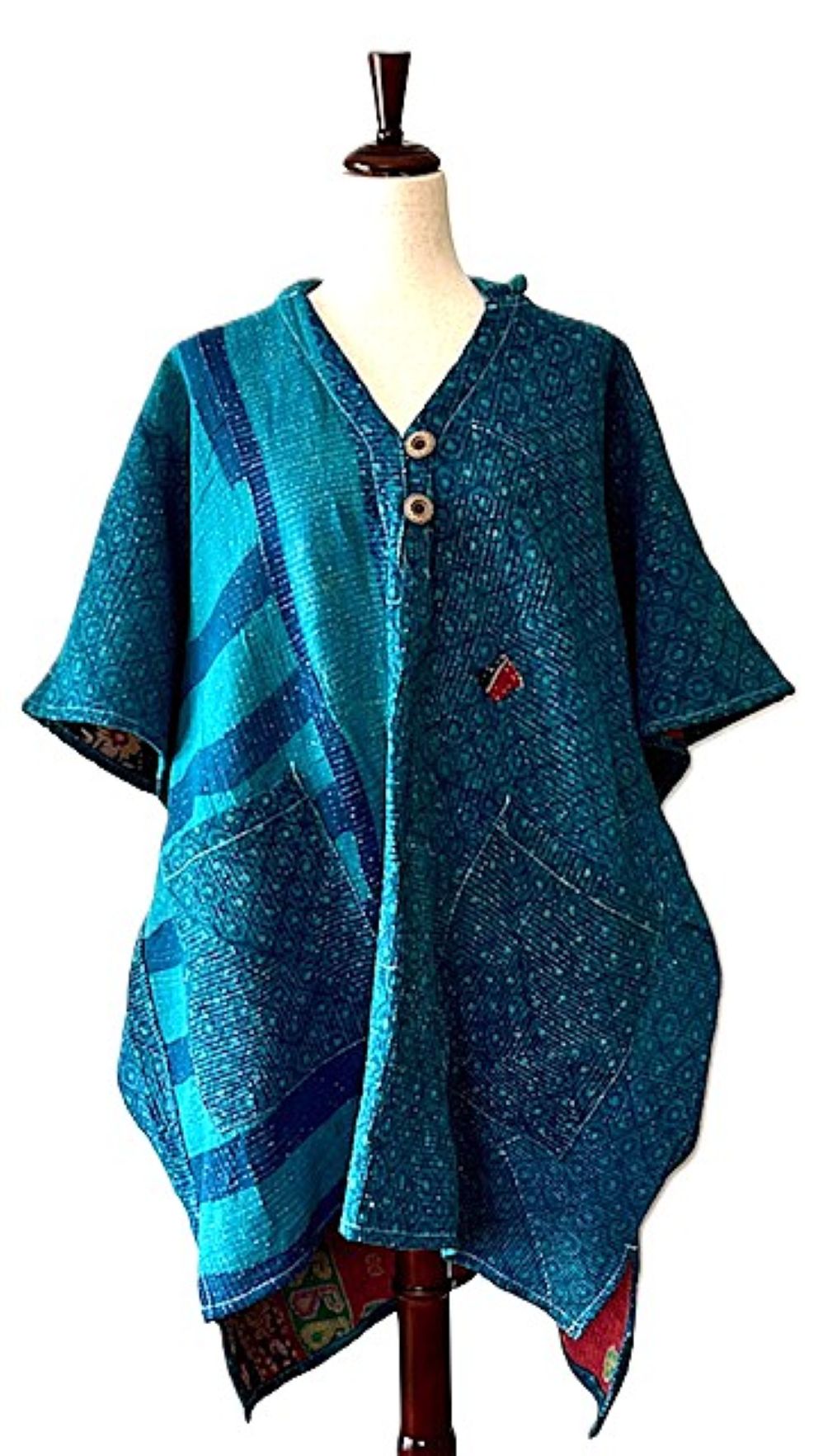 Kantha Bae Peace and Love Poncho. (Turquoise)