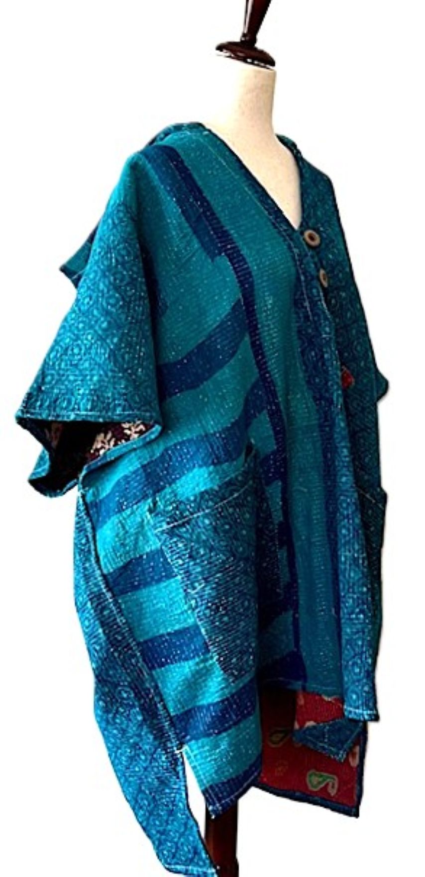 Kantha Bae Peace and Love Poncho. (Turquoise)