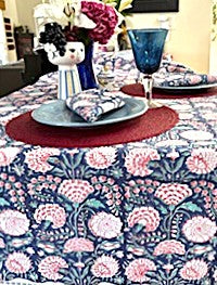 Table, Fresh and Lively Handmade Block Print Table Cloth With 6 Matching Napkins (60 X 90) A Favorite. (Copy)