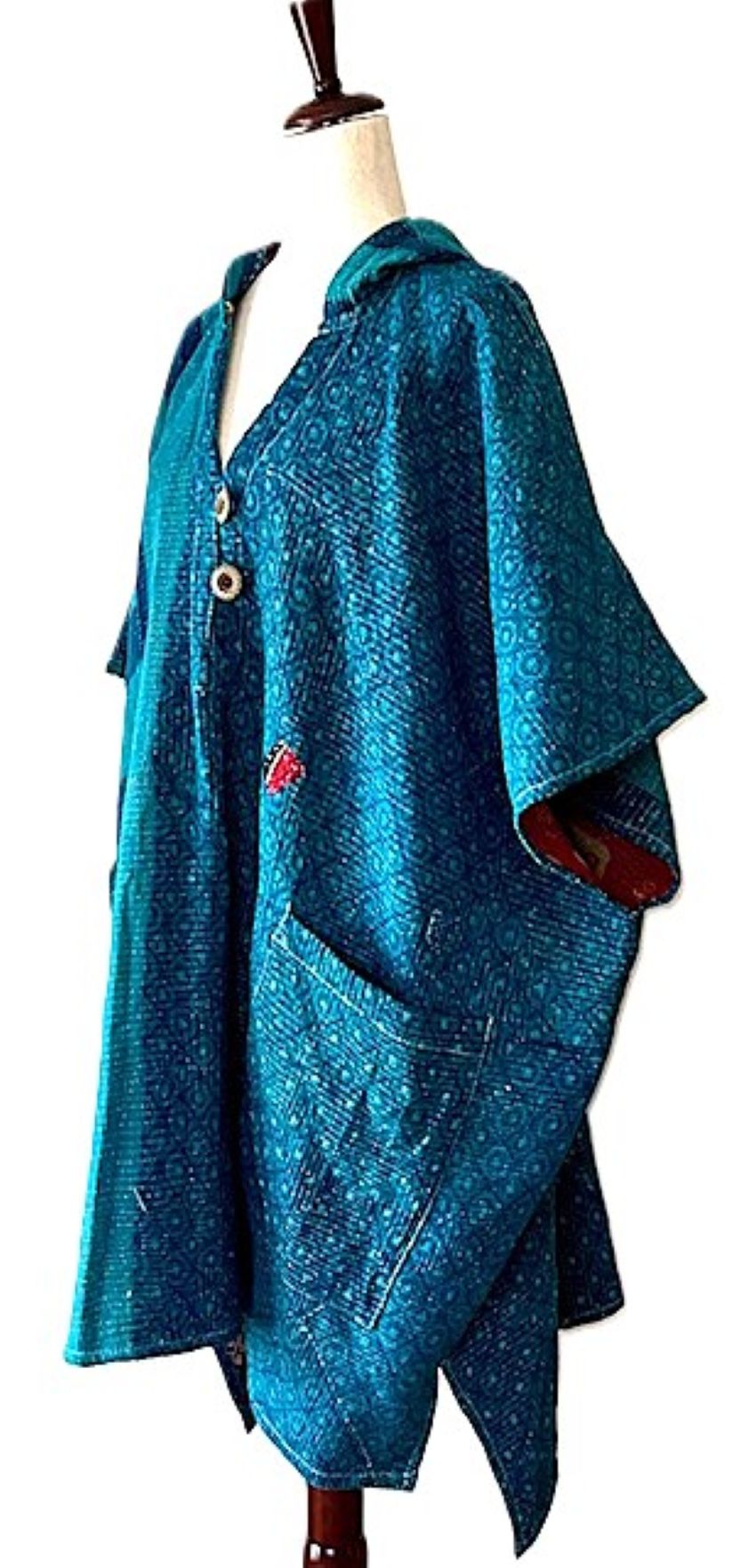 Kantha Bae Peace and Love Poncho. (Turquoise)
