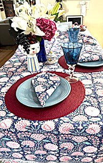 Table, Fresh and Lively Handmade Block Print Table Cloth With 6 Matching Napkins (60 X 90) A Favorite. (Copy)