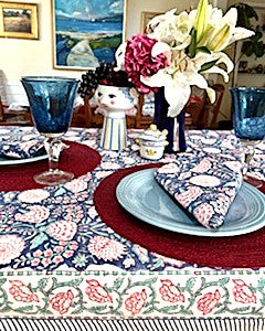 Table, Fresh and Lively Handmade Block Print Table Cloth With 6 Matching Napkins (60 X 90) A Favorite. (Copy)