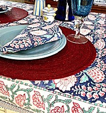 Table, Fresh and Lively Handmade Block Print Table Cloth With 6 Matching Napkins (60 X 90) A Favorite. (Copy)