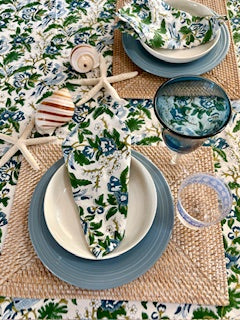 Table, Fresh and Lively Handmade Block Print Table Cloth With 6 Matching Napkins (60 X 90) A Favorite.