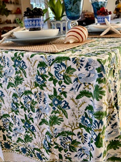 Table, Fresh and Lively Handmade Block Print Table Cloth With 6 Matching Napkins (60 X 90) A Favorite.