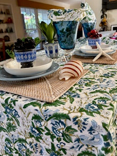 Table, Fresh and Lively Handmade Block Print Table Cloth With 6 Matching Napkins (60 X 90) A Favorite.