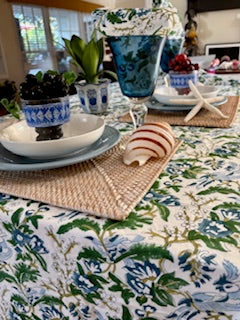 Table, Fresh and Lively Handmade Block Print Table Cloth With 6 Matching Napkins (60 X 90) A Favorite.
