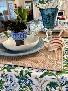 Table, Fresh and Lively Handmade Block Print Table Cloth With 6 Matching Napkins (60 X 90) A Favorite.