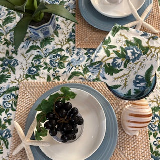 Table, Fresh and Lively Handmade Block Print Table Cloth With 6 Matching Napkins (60 X 90) A Favorite.