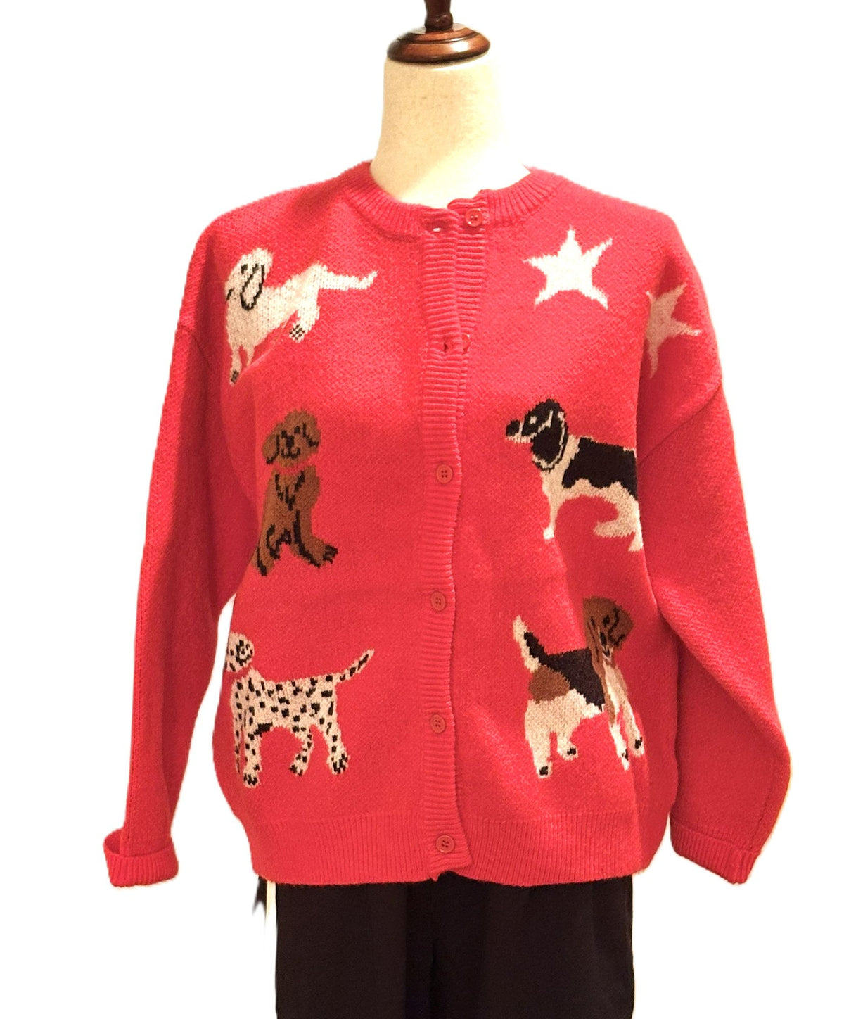 Top, "Man's Best Friend" Knit Cardigan Sweater (Red). Adorable