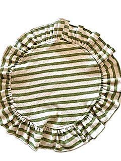 Table, Striped Linen Placemats And Runner With Ruffles (Olive)