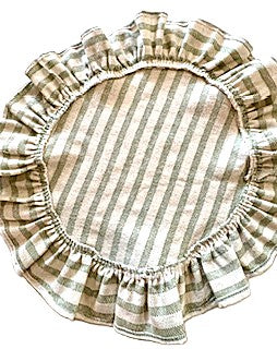 Table, Striped Linen Placemats And Runner With Ruffles (Olive)