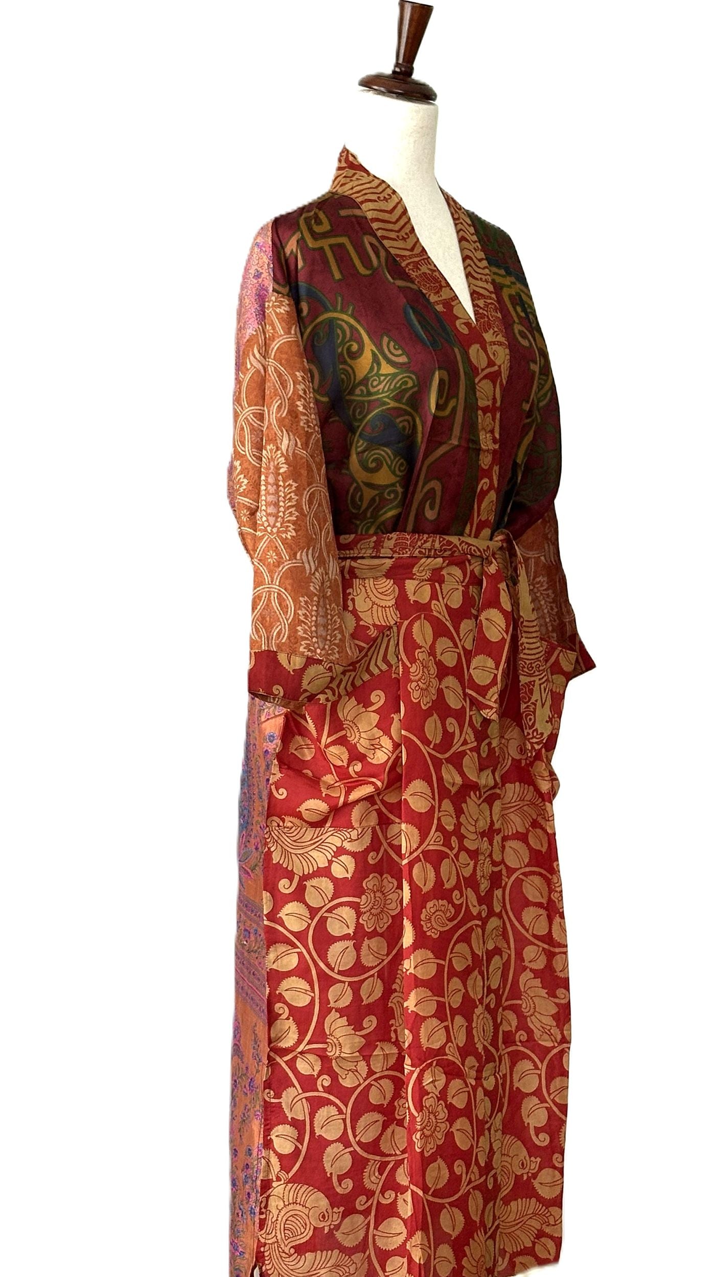 Top of the Line Silk Kimono Duster, Rich Warm Print, With Border
