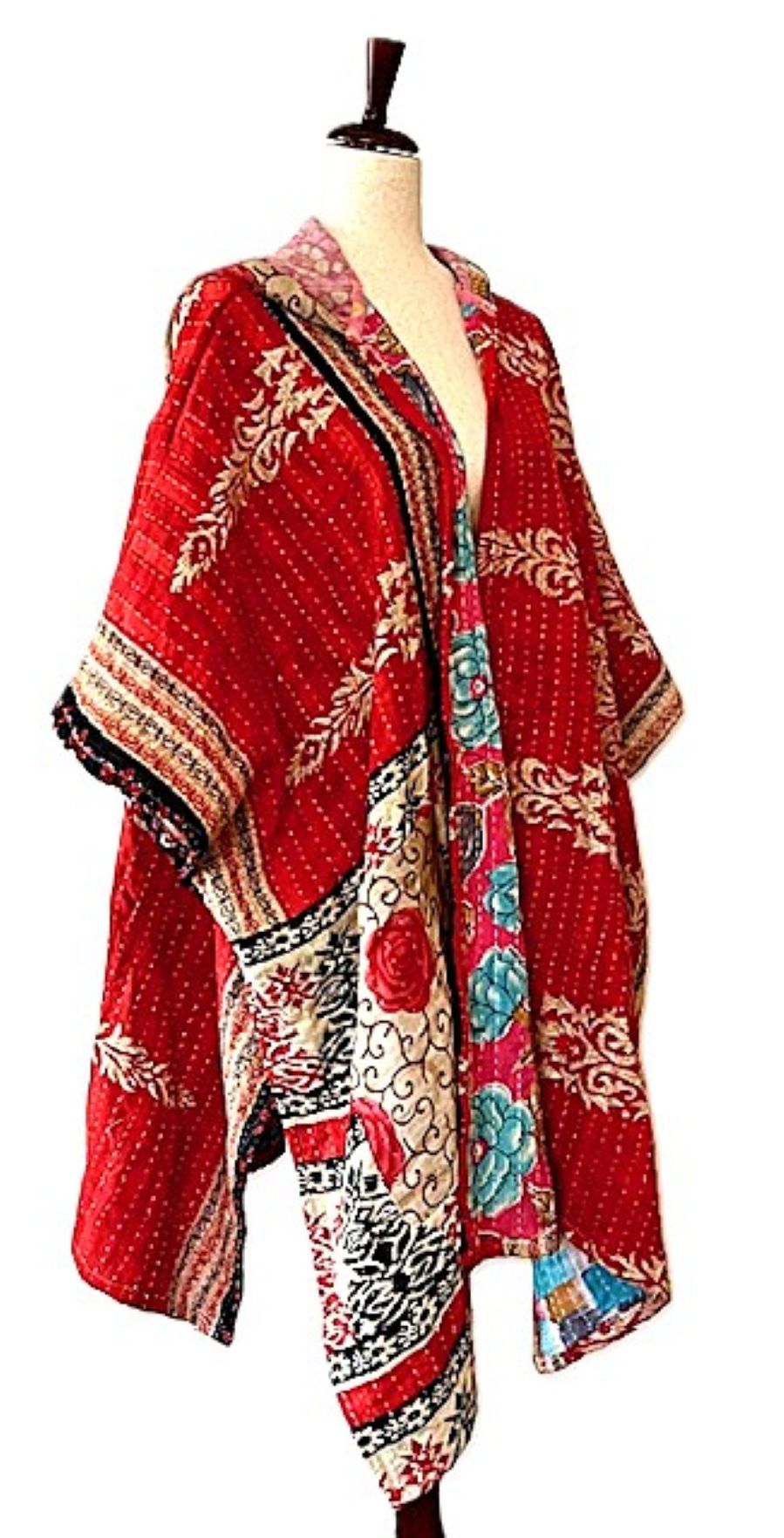 Kantha Bae Wanderlust Poncho. (Red)