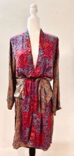 Luxury Silk Kimono Duster: Rich Print Mix