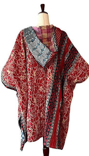 Kantha Bae Wanderlust Poncho. (Red & Blue)