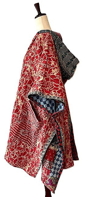 Kantha Bae Wanderlust Poncho. (Red & Blue)