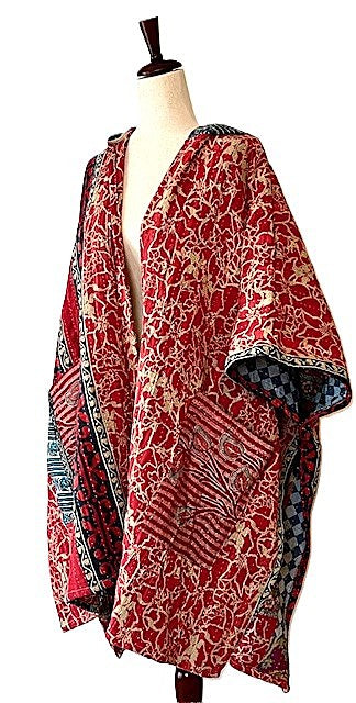 Kantha Bae Wanderlust Poncho. (Red & Blue)