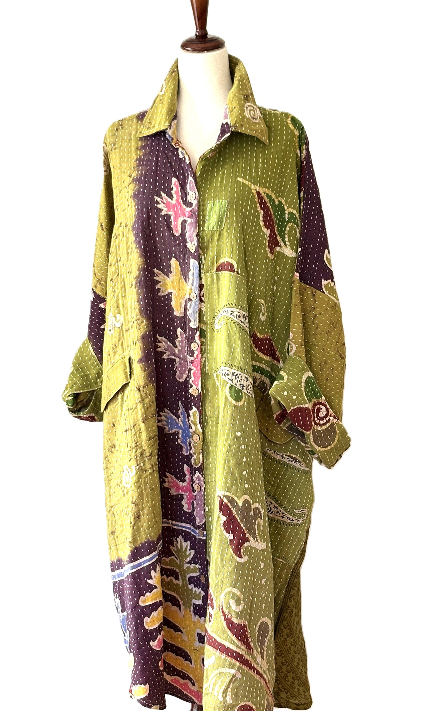 Pareo Kantha Free To Be Longsleeve Maxi. Everyone's Favorite. (Eggplant)