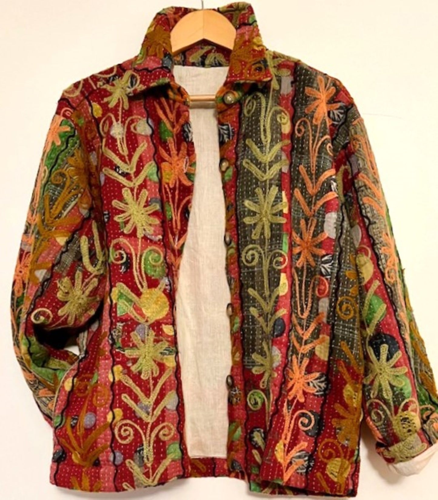 Specialty Collection: Shirt Style Button Down Jacket With Embroidery (Red)