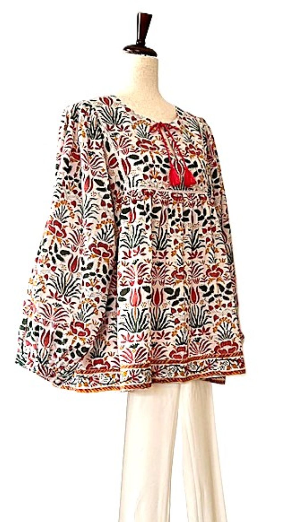 Block Printed Bohemian Summer Top . Updated. Embroidered By Hand.