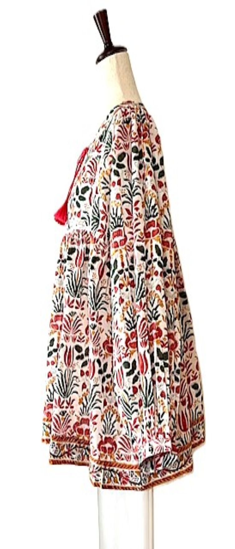 Block Printed Bohemian Summer Top . Updated. Embroidered By Hand.