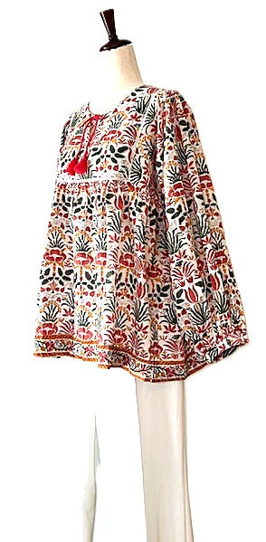Block Printed Bohemian Summer Top . Updated. Embroidered By Hand.