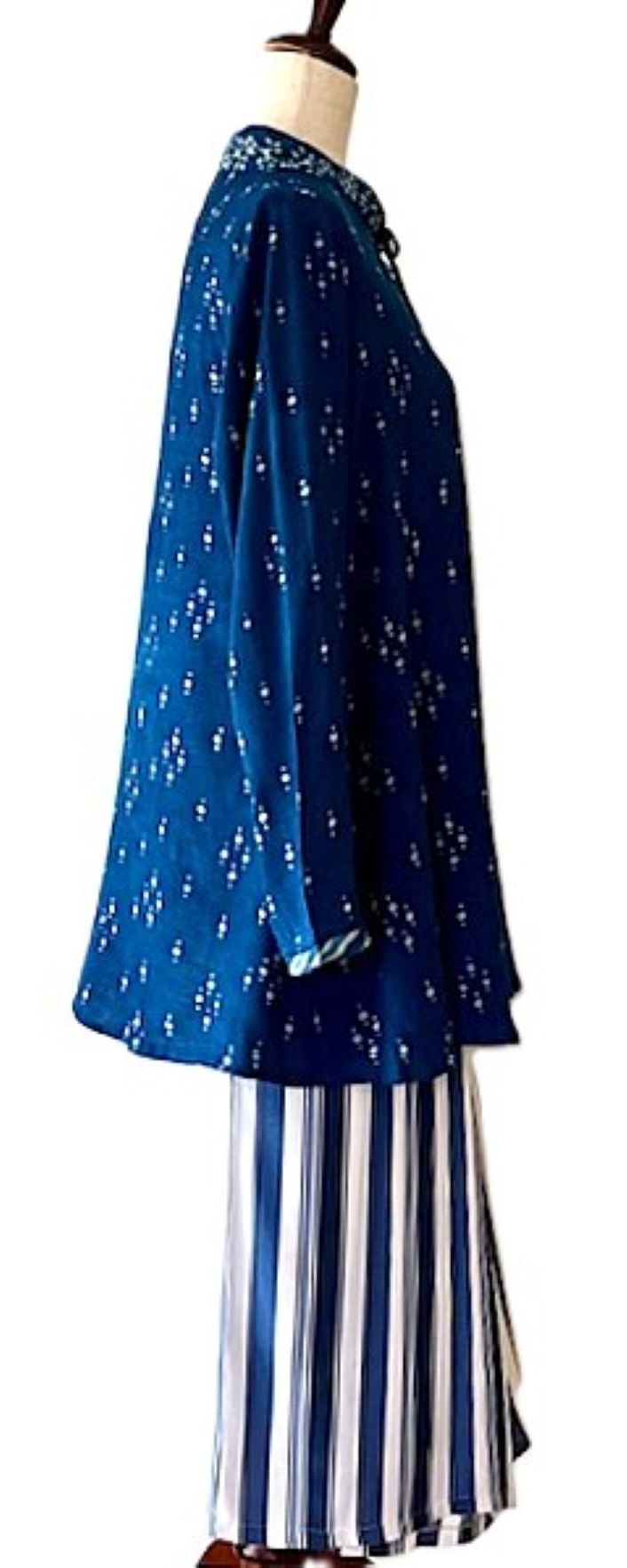 Standout Tunic Top With Detailed Bordered Placket Handmade. (Indigo)