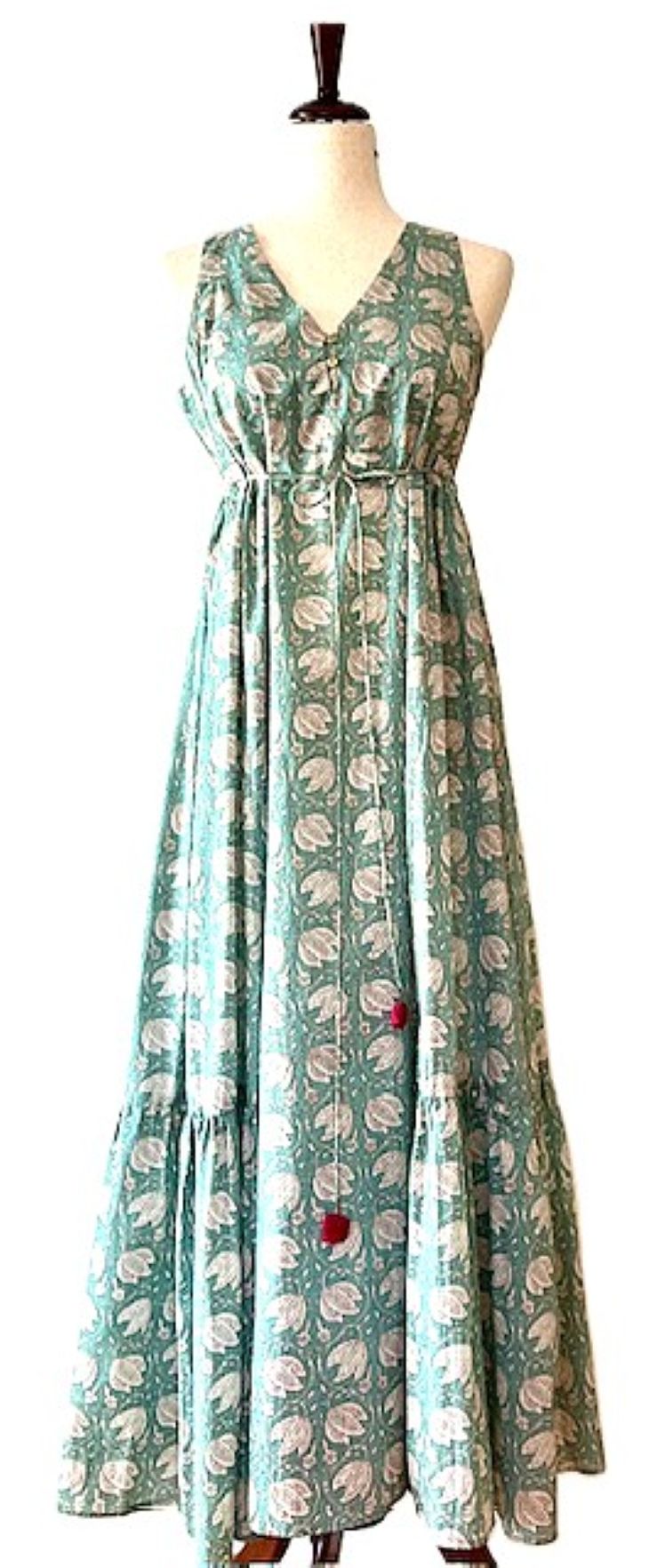 Cotton Tiered Sleeveless Maxi Dress. (Mint)
