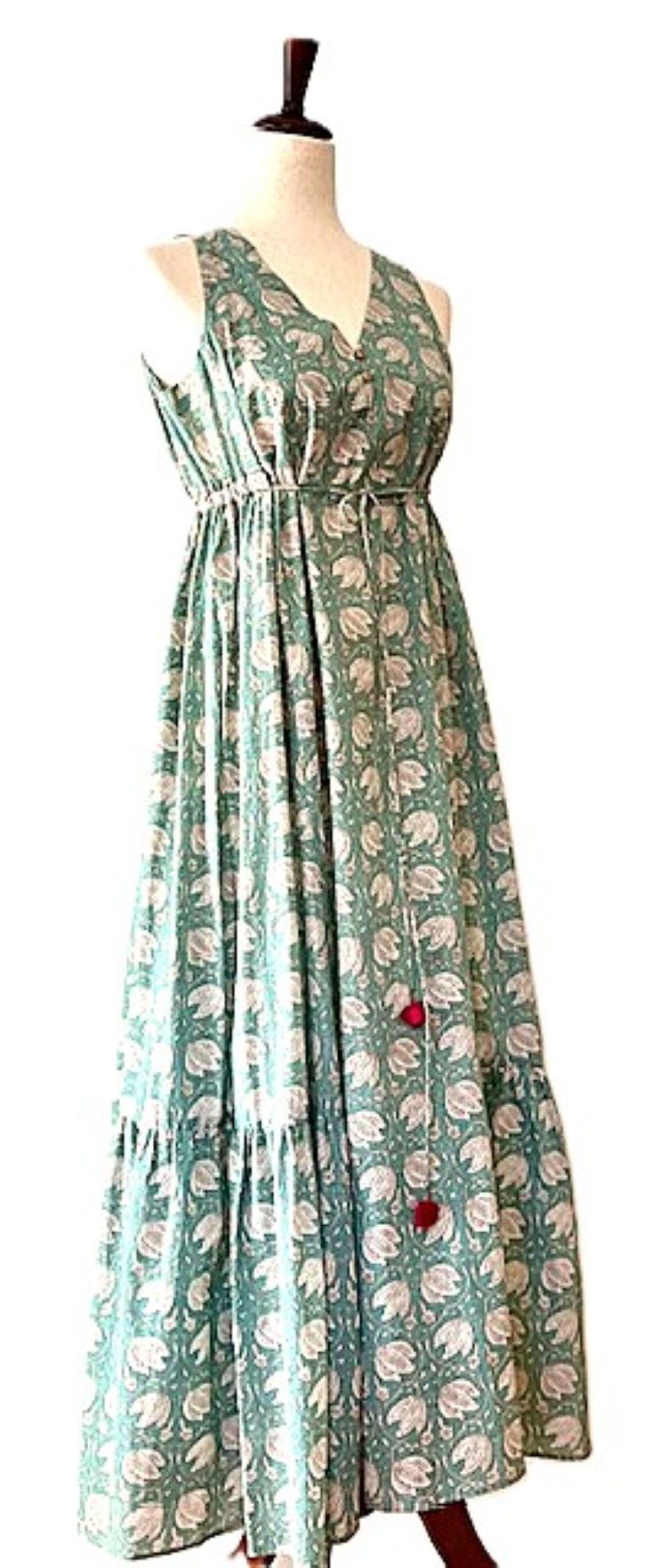 Cotton Tiered Sleeveless Maxi Dress. (Mint)