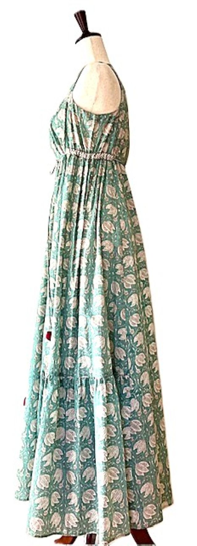 Cotton Tiered Sleeveless Maxi Dress. (Mint)
