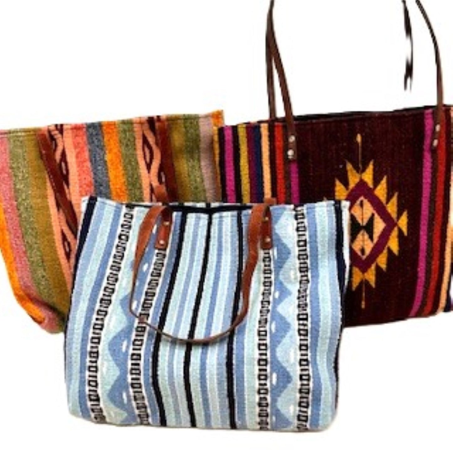 Gifts With A Cause- Handwoven Totes With Leather Trim. Beautiful And One-Of-A-Kind.