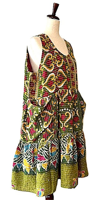 Kantha Bae Quilted Meadow Mini Dress. Comfortable Chic (Olive).